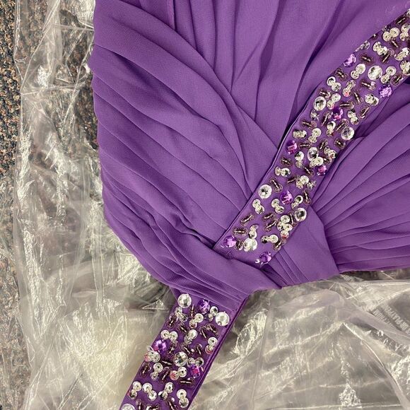 Purple Sz. 8 One Shoulder Beaded Long Dress - Picture 2 of 12